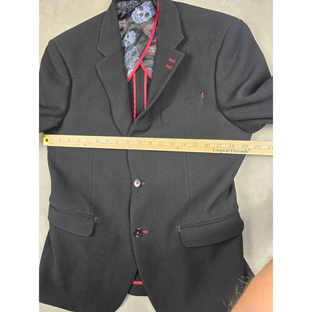 7 Downie St Sport Coat Mens 38R Black Skull Lining Textured Two Button Blazer